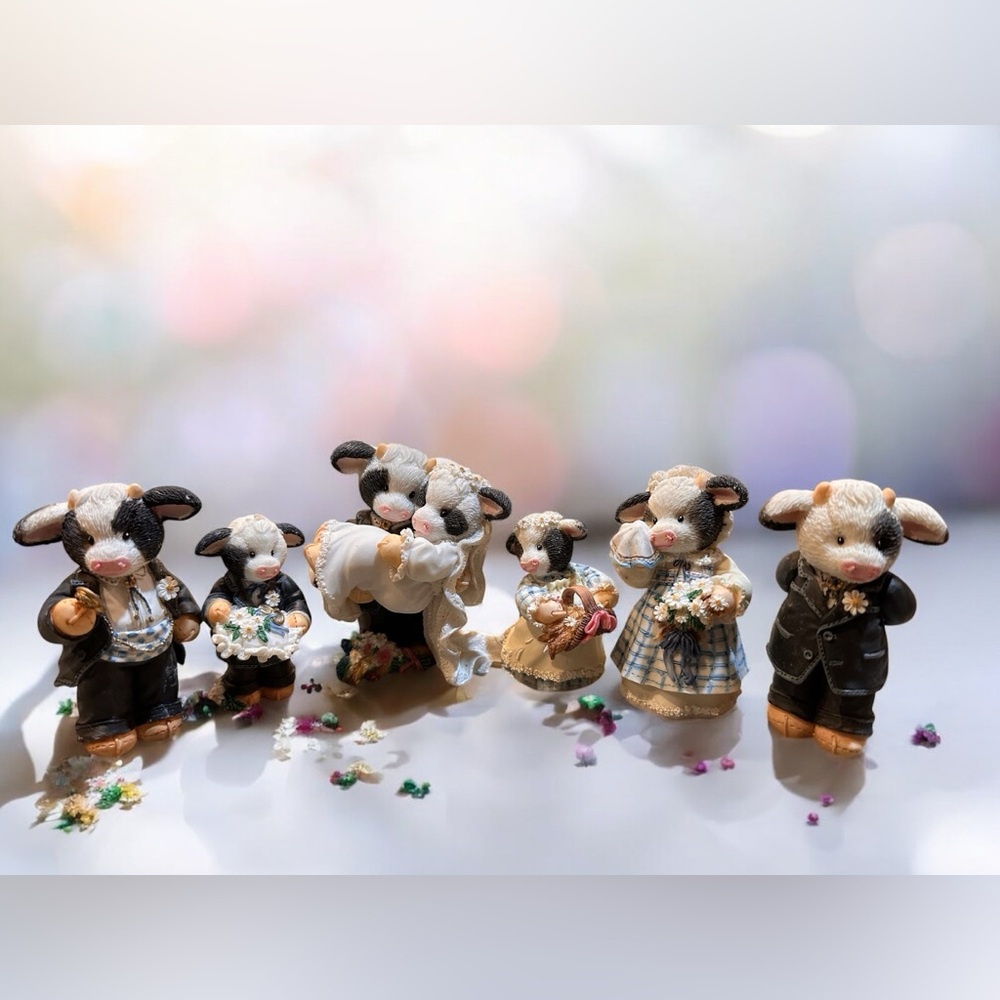 "VTG 1995 Enesco Mary's Moo Moos Complete 6-Figurine Wedding Collection Set"EUC